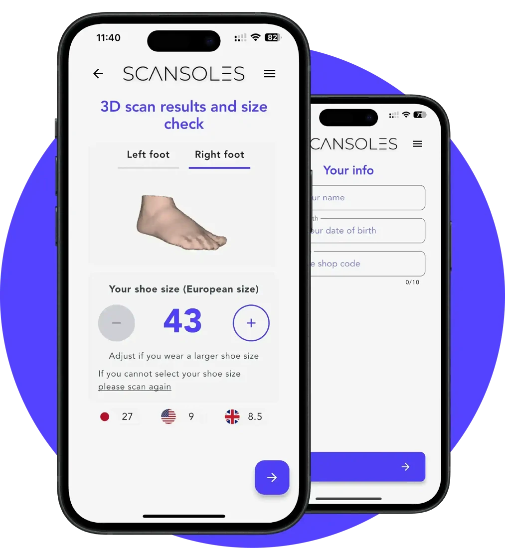 ScanSoles Data app: 3D scan results and size check
